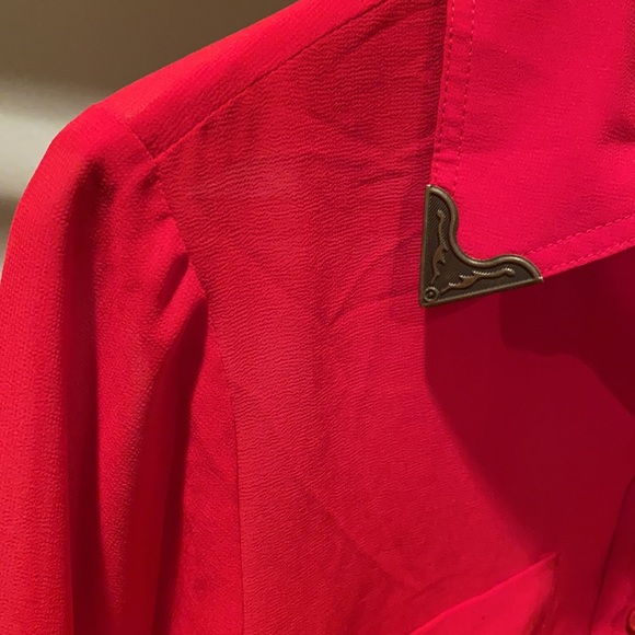 Red Sheer Western Collar Button Down Blouse Size S - Picture 4 of 8